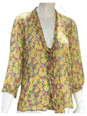 Plum Vintage Inspired Floral Peasant Blouse with Tie Neck Boho Chic Sm.